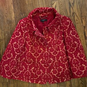 TALBOTS 50’s Inspired Holiday Red Jacquard Christmas jacket 3/4 Sleeve Sz 12 ..
